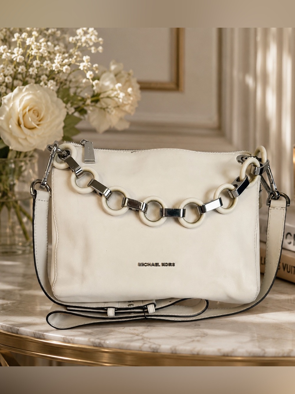 Michael Kors Leather Bag - Optic White - Convertible Crossbody or Shoulder NWT